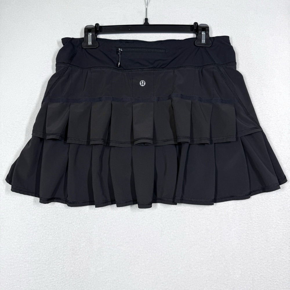 Lululemon Pace Setter Skirt Women 8 Black Athletic Skort Pleated Built In Shorts